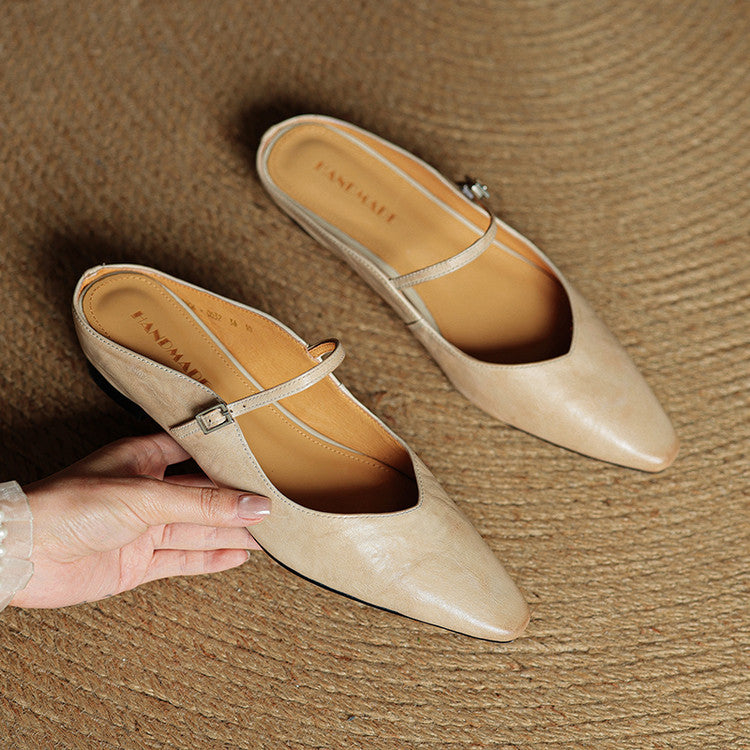 Women's Genuine Leather Mules | Elegant Pointed-Toe Slip-On Shoes 3