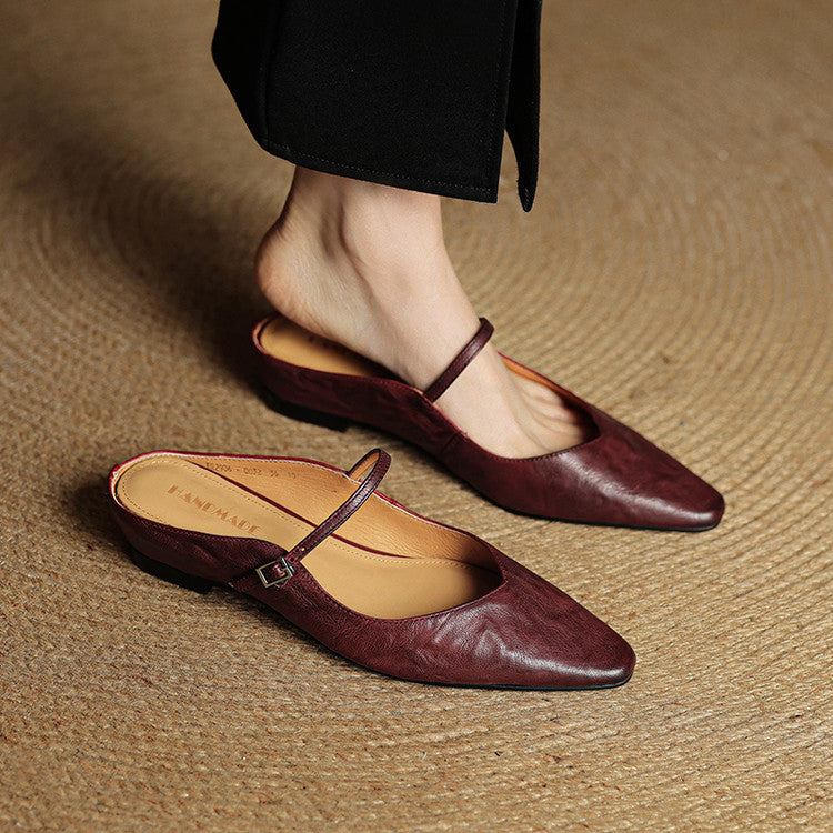 Women's Genuine Leather Mules | Elegant Pointed-Toe Slip-On Shoes 7