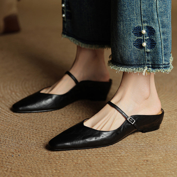 Women's Genuine Leather Mules | Elegant Pointed-Toe Slip-On Shoes 9