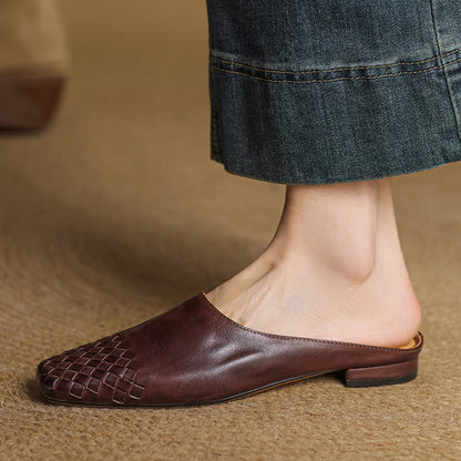 Women's Genuine Leather Mules | Intricately Woven Slip-On Shoes | Comfortable Everyday Footwear 1