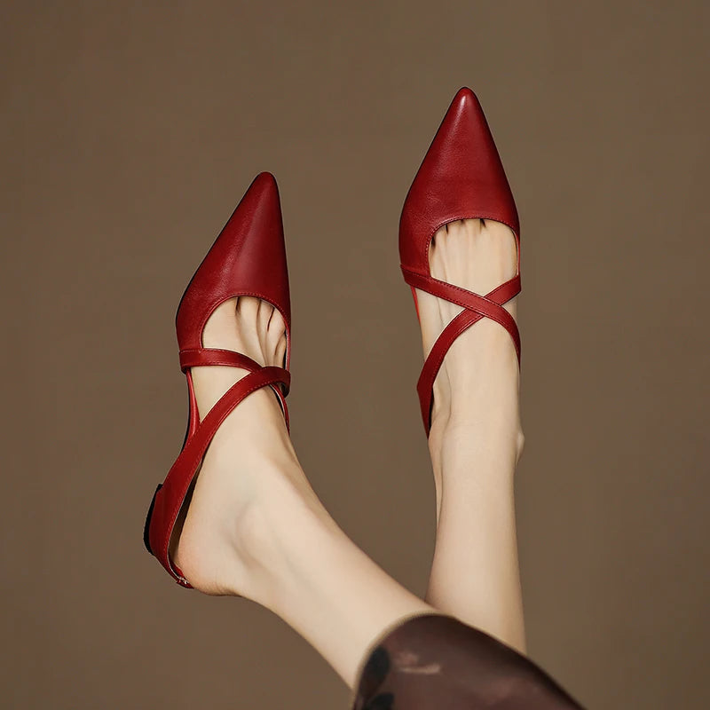 Women's Genuine Leather Mules | Stylish Cross-Strap Pointed-Toe Shoes 4