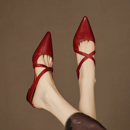 Women's Genuine Leather Mules | Stylish Cross-Strap Pointed-Toe Shoes 4