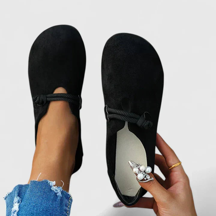 Women's Genuine Leather Orthopedic Flats | Comfortable Slip-On Black Shoes 3