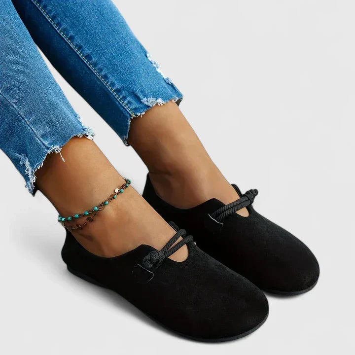 Women's Genuine Leather Orthopedic Flats | Comfortable Slip-On Black Shoes 5