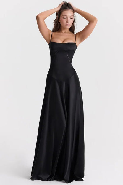 Women's Ivory Silky Satin Maxi Dress | Elegant Lace-Up Corset Formal Gown 2