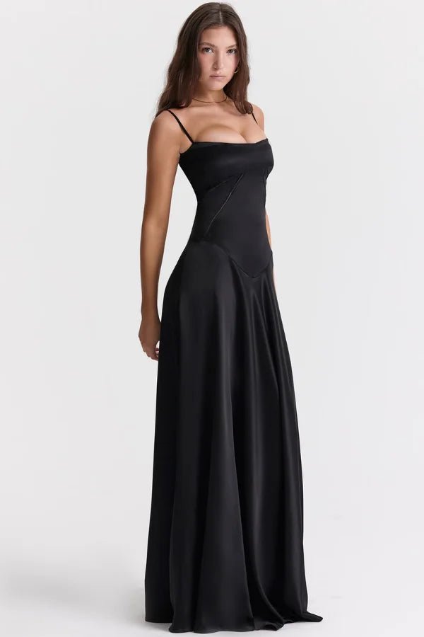 Women's Ivory Silky Satin Maxi Dress | Elegant Lace-Up Corset Formal Gown 6