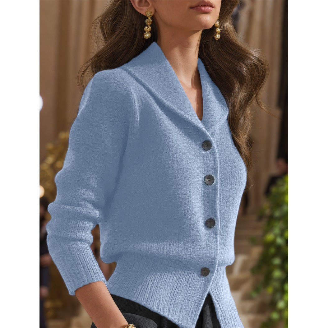 Women's Knit Cardigan | Elegant Lapel Collar Button-Front Sweater | Stylish Long Sleeve Layering Piece 2