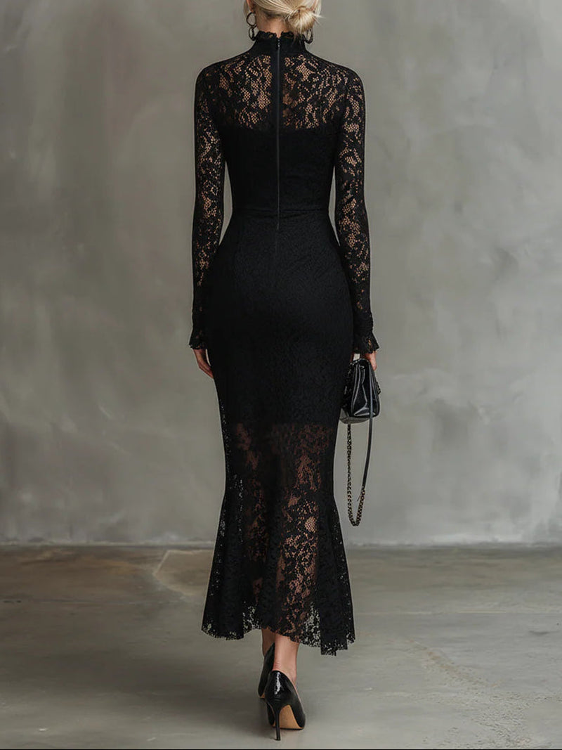 Women's Lace Bodycon Midi Dress | Elegant Long Sleeve Cocktail Dress 1