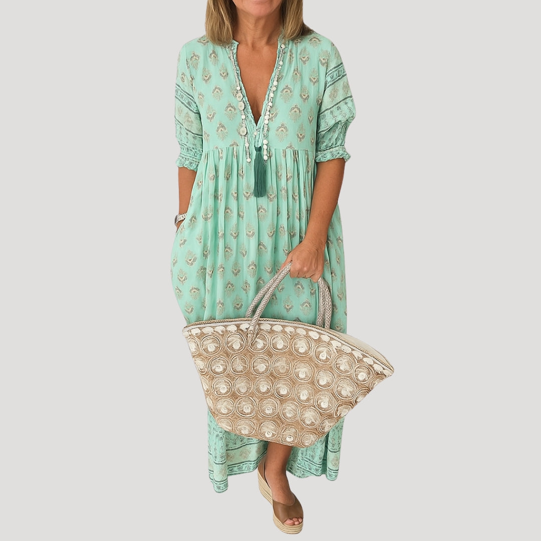 Women's Lightweight Boho Midi Dress | Relaxed Fit Summer Dress with Tiered Hem 4