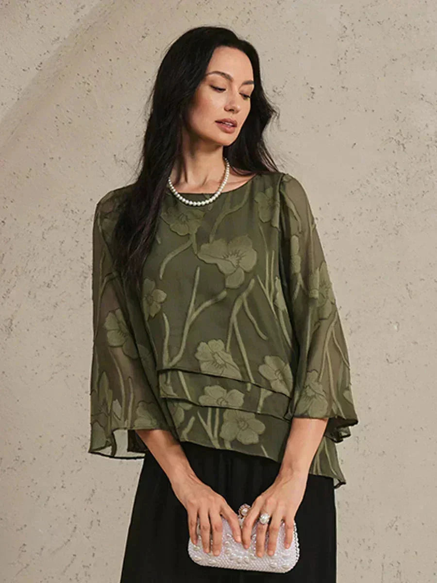 Women's Lightweight Chiffon Blouse | Elegant Floral Summer Top for Women | Relaxed Fit Cape Sleeve Design 0