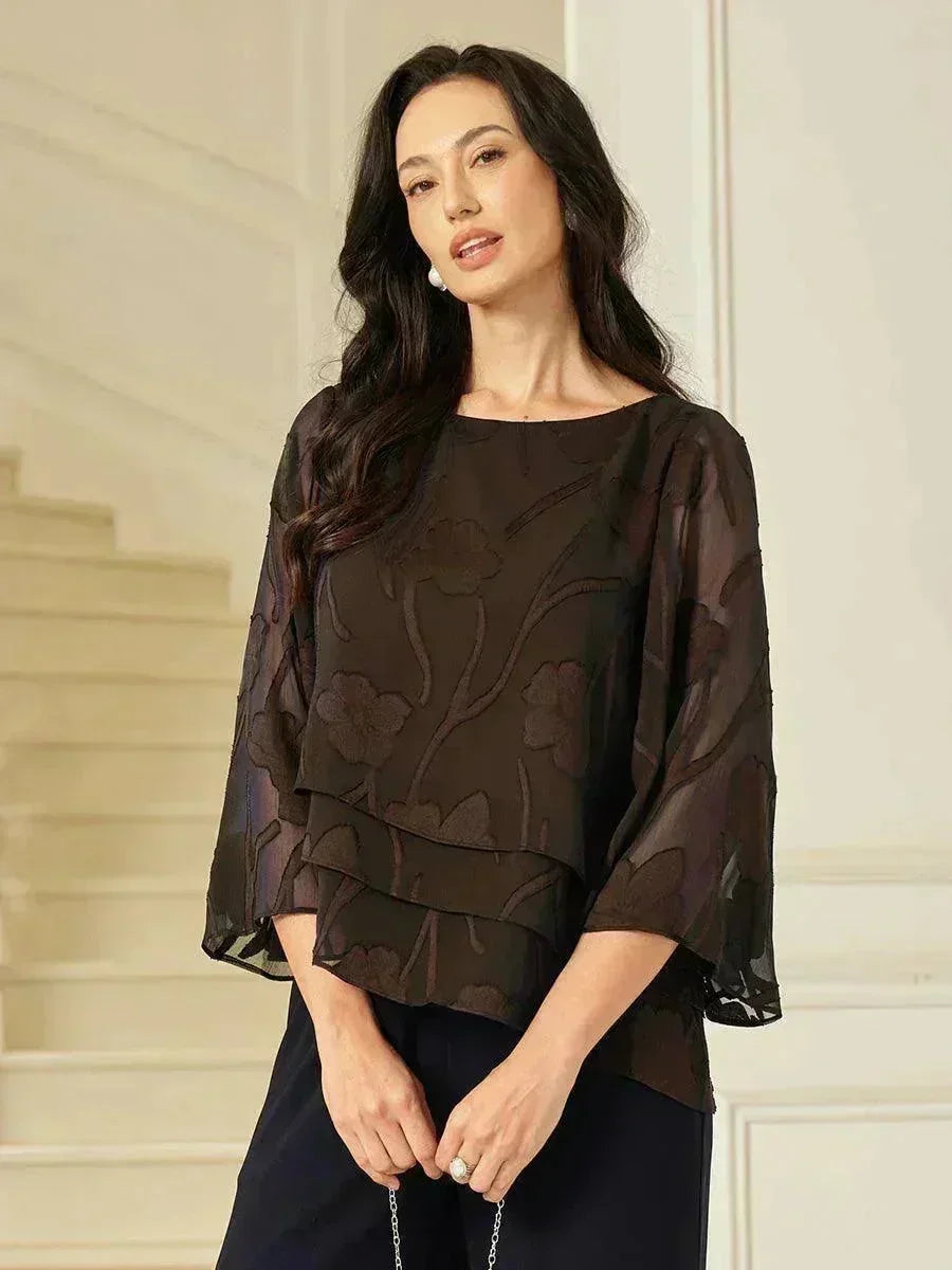 Women's Lightweight Chiffon Blouse | Elegant Floral Summer Top for Women | Relaxed Fit Cape Sleeve Design 10