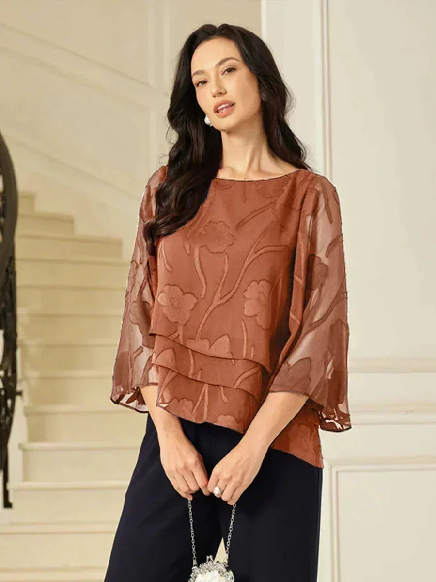Women's Lightweight Chiffon Blouse | Elegant Floral Summer Top for Women | Relaxed Fit Cape Sleeve Design 11