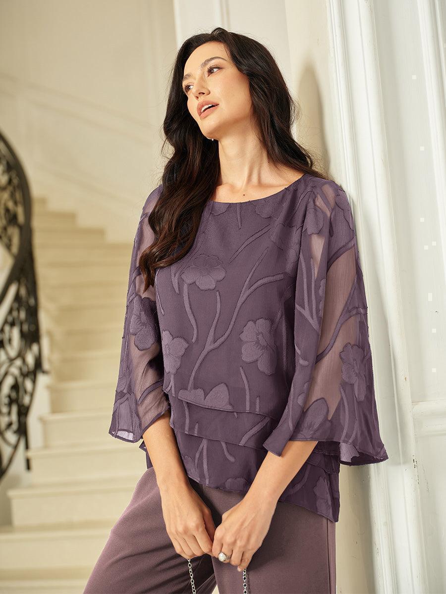 Women's Lightweight Chiffon Blouse | Elegant Floral Summer Top for Women | Relaxed Fit Cape Sleeve Design 12