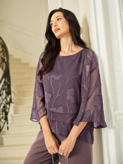 Women's Lightweight Chiffon Blouse | Elegant Floral Summer Top for Women | Relaxed Fit Cape Sleeve Design 12