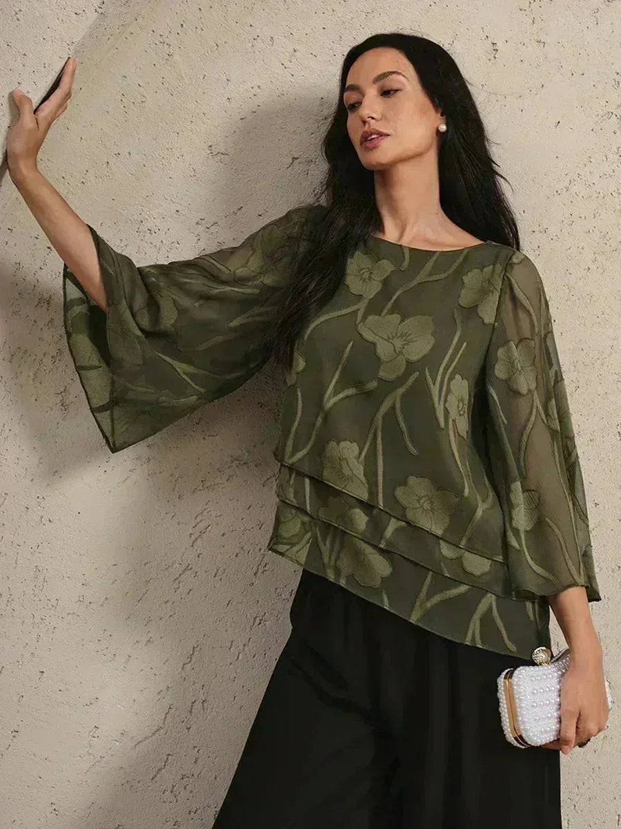 Women's Lightweight Chiffon Blouse | Elegant Floral Summer Top for Women | Relaxed Fit Cape Sleeve Design 2