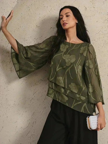 Women's Lightweight Chiffon Blouse | Elegant Floral Summer Top for Women | Relaxed Fit Cape Sleeve Design 2