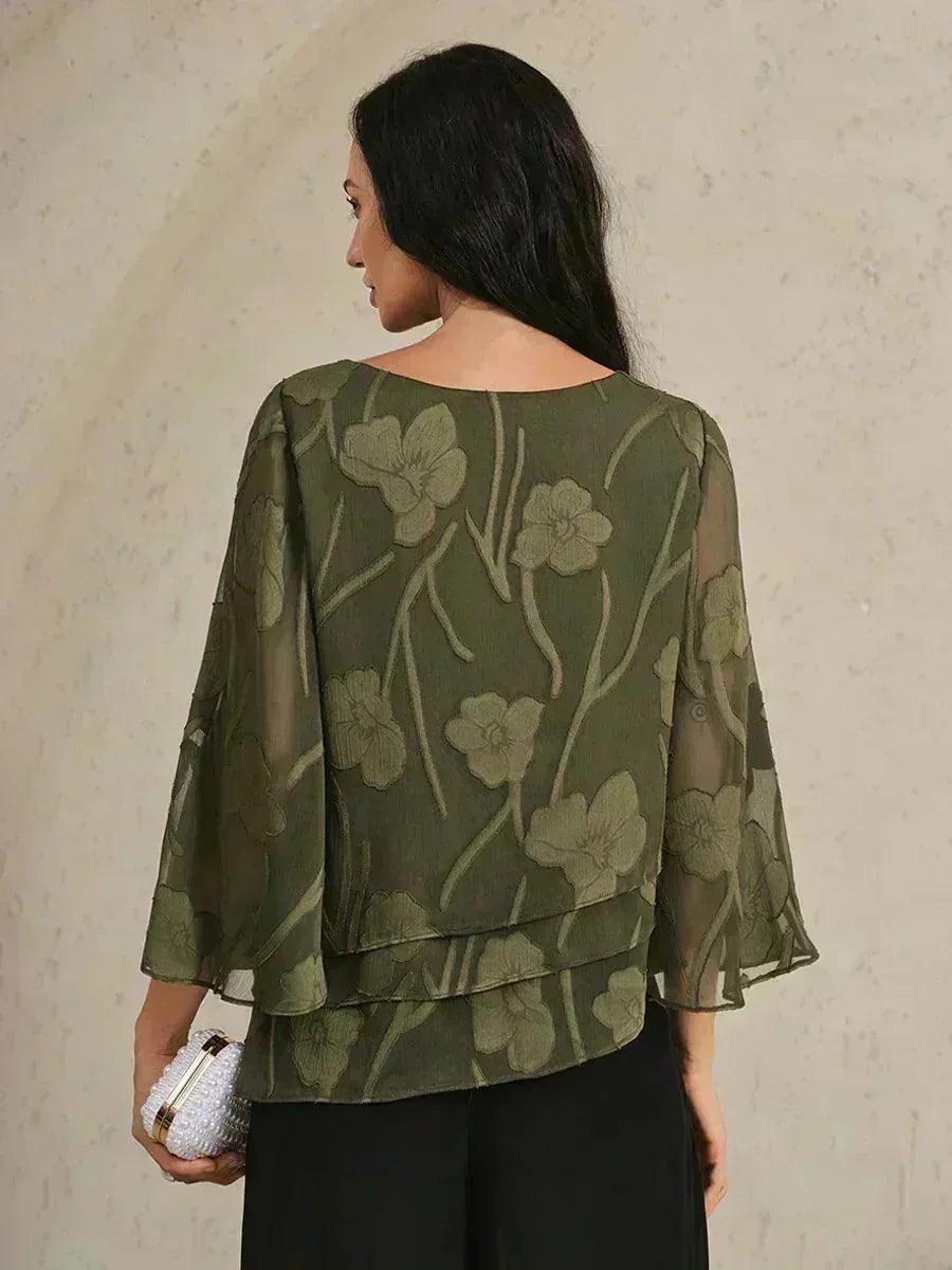 Women's Lightweight Chiffon Blouse | Elegant Floral Summer Top for Women | Relaxed Fit Cape Sleeve Design 3