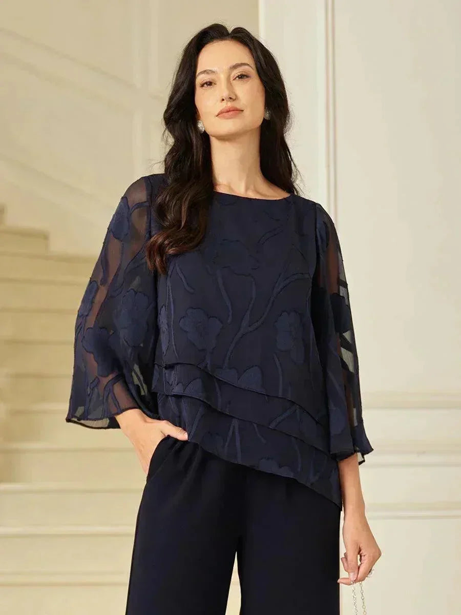 Women's Lightweight Chiffon Blouse | Elegant Floral Summer Top for Women | Relaxed Fit Cape Sleeve Design 7