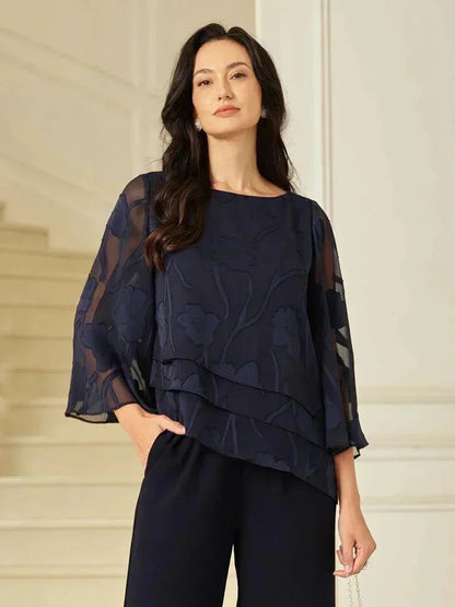 Women's Lightweight Chiffon Blouse | Elegant Floral Summer Top for Women | Relaxed Fit Cape Sleeve Design 7