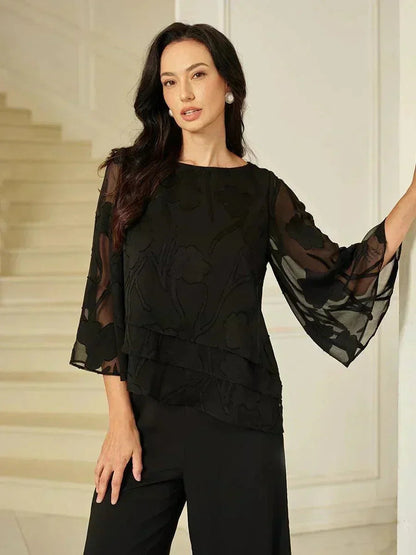 Women's Lightweight Chiffon Blouse | Elegant Floral Summer Top for Women | Relaxed Fit Cape Sleeve Design 8