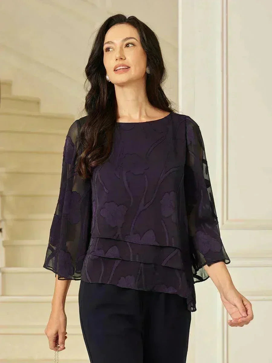Women's Lightweight Chiffon Blouse | Elegant Floral Summer Top for Women | Relaxed Fit Cape Sleeve Design 9