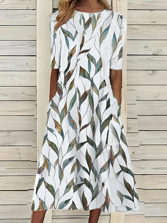 Women's Lightweight Cotton-Linen A-Line Midi Dress | Flowy Summer Dress with Pockets 1