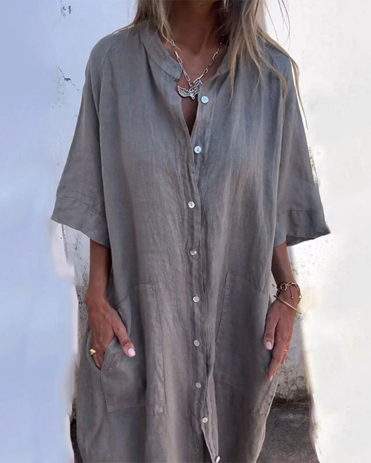 Women's Lightweight Linen Shirt Dress | Flattering Plus Size Summer Dress 0