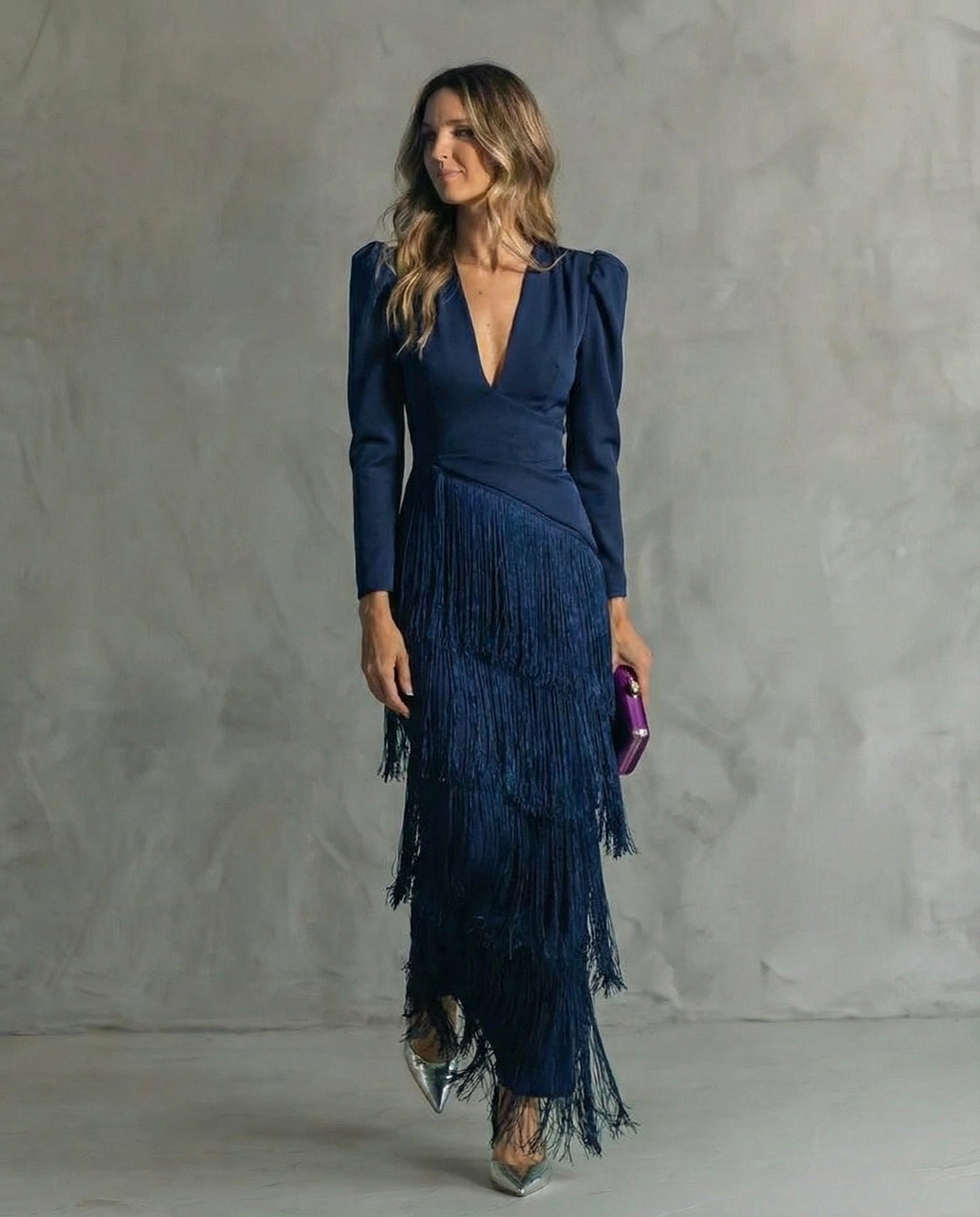 Women's Lightweight Midi Dress | Elegant Fringe Sleeve Evening Gown 1
