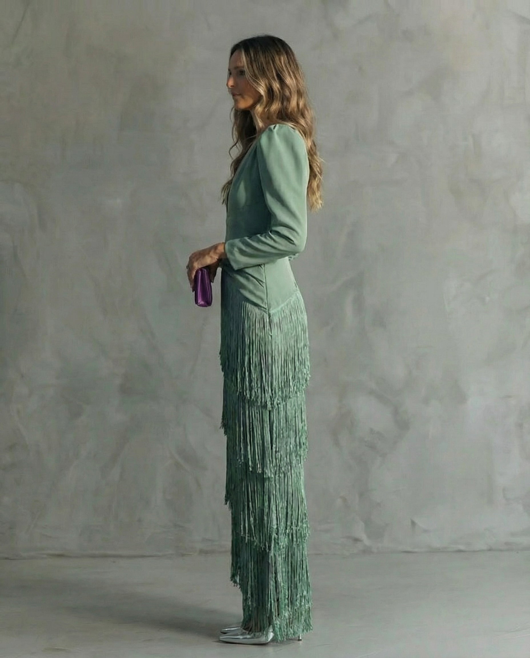Women's Lightweight Midi Dress | Elegant Fringe Sleeve Evening Gown 5