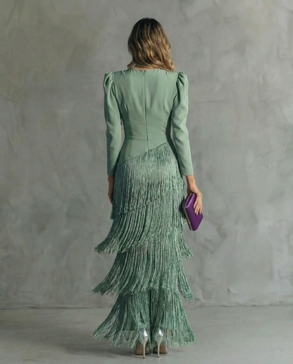 Women's Lightweight Midi Dress | Elegant Fringe Sleeve Evening Gown 6