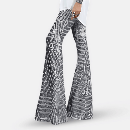 Women's Lightweight Sequin High-Waist Flare Pants | Stylish Elongating Summer Trousers 1