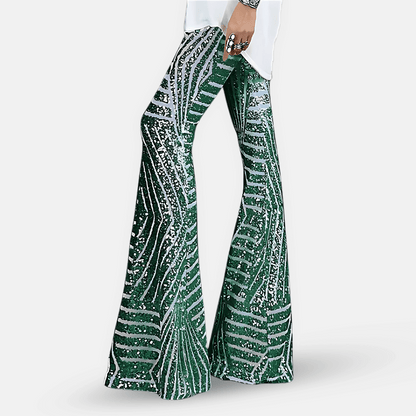 Women's Lightweight Sequin High-Waist Flare Pants | Stylish Elongating Summer Trousers 3