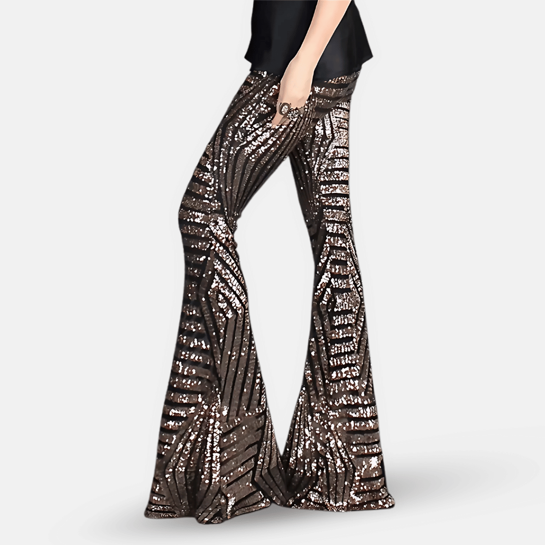 Women's Lightweight Sequin High-Waist Flare Pants | Stylish Elongating Summer Trousers 6