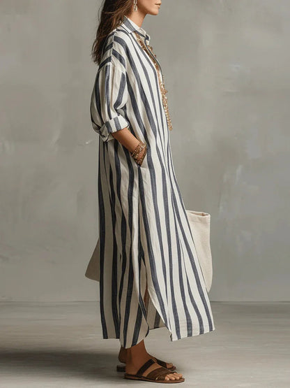 Women's Lightweight Striped Linen Blend Shirt Dress | Relaxed Fit Casual Summer Dress 1