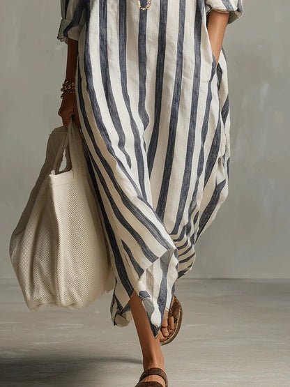 Women's Lightweight Striped Linen Blend Shirt Dress | Relaxed Fit Casual Summer Dress 3