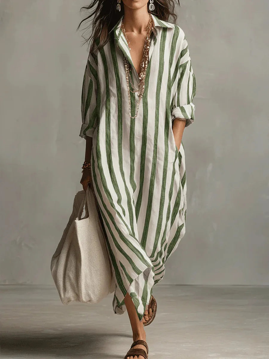 Women's Lightweight Striped Linen Blend Shirt Dress | Relaxed Fit Casual Summer Dress 4
