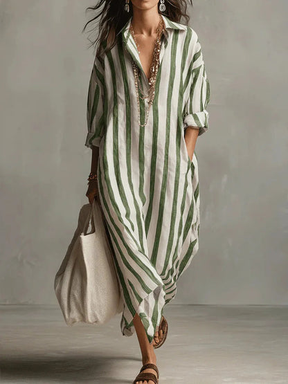 Women's Lightweight Striped Linen Blend Shirt Dress | Relaxed Fit Casual Summer Dress 4