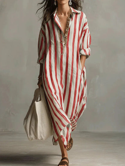 Women's Lightweight Striped Linen Blend Shirt Dress | Relaxed Fit Casual Summer Dress 5