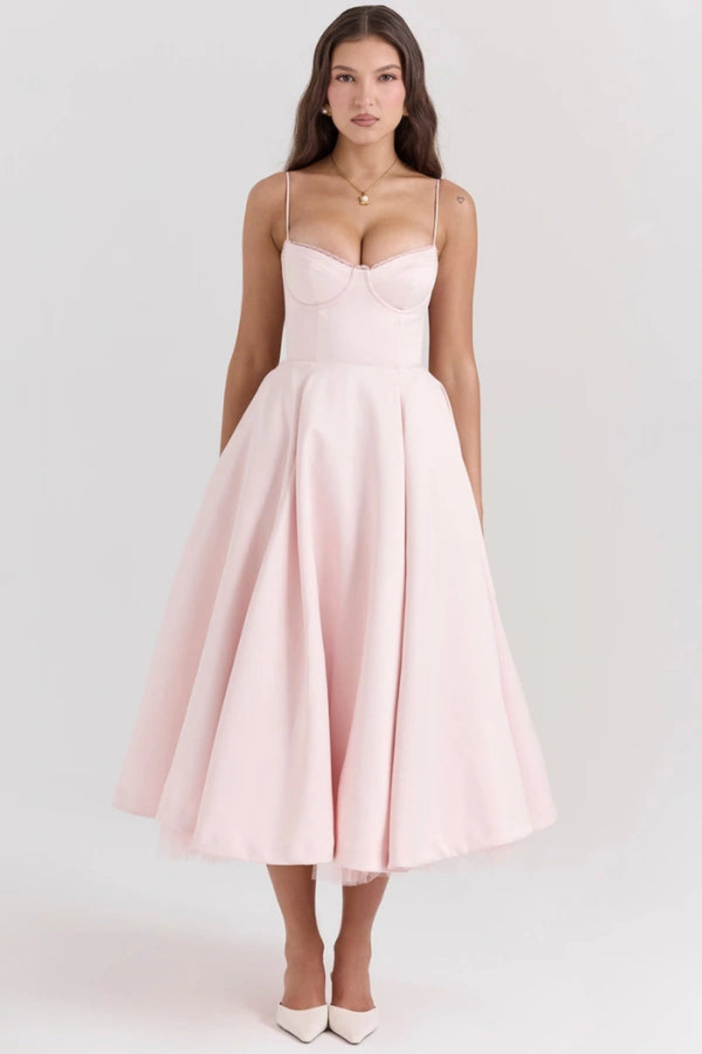 Women's Luxurious Satin Midi Dress | Elegant Corset Design with Flowing Tulle Skirt 0