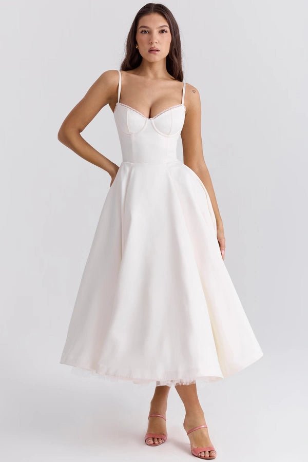 Women's Luxurious Satin Midi Dress | Elegant Corset Design with Flowing Tulle Skirt 2