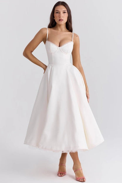 Women's Luxurious Satin Midi Dress | Elegant Corset Design with Flowing Tulle Skirt 2