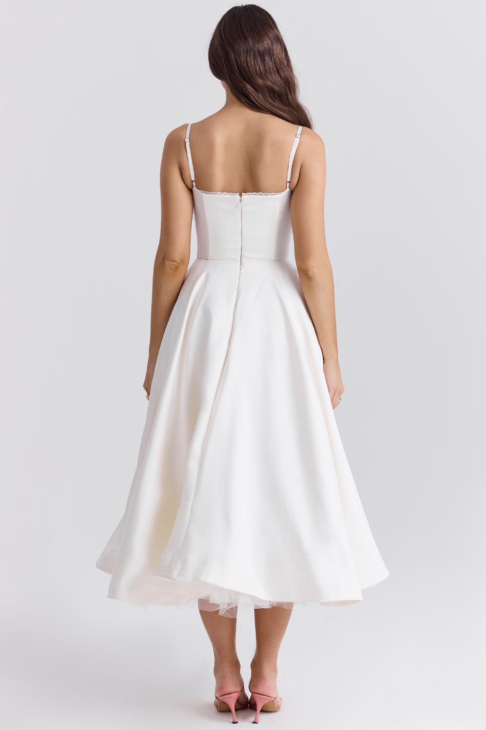 Women's Luxurious Satin Midi Dress | Elegant Corset Design with Flowing Tulle Skirt 4