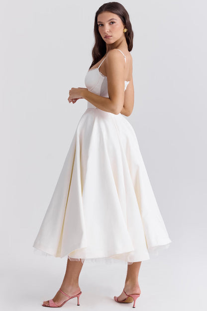 Women's Luxurious Satin Midi Dress | Elegant Corset Design with Flowing Tulle Skirt 5