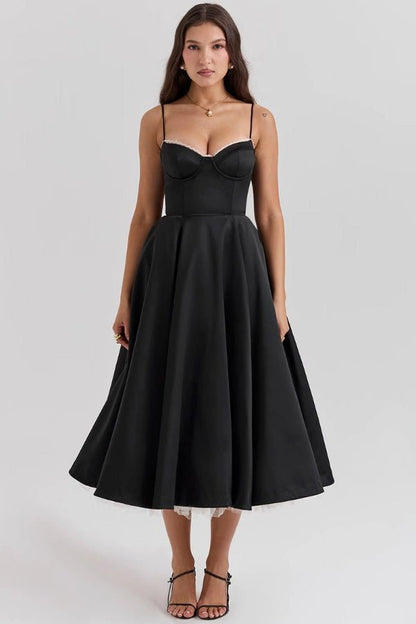 Women's Luxurious Satin Midi Dress | Elegant Corset Design with Flowing Tulle Skirt 7