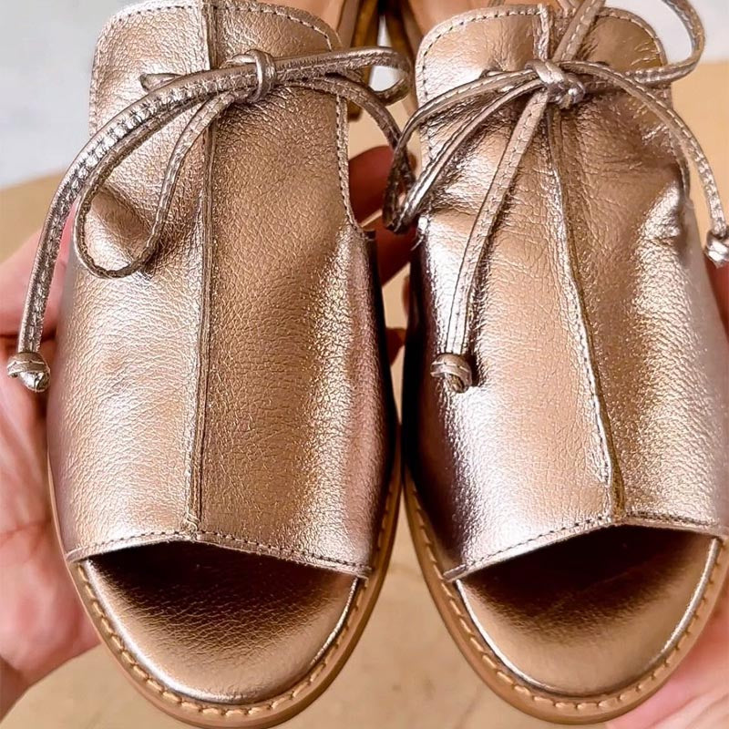 Women's Metallic Pewter Open Toe Sandals | Elegant Bow Tie Strap Spring Shoes 2