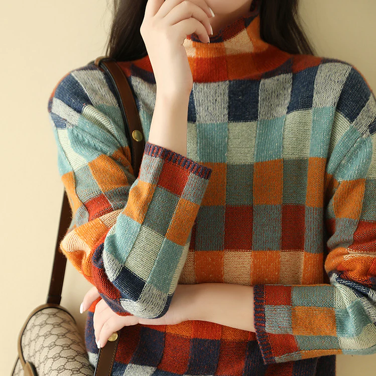 Women's Multi-Color Knit Sweater | Stylish Crew Neck Long Sleeve Top 1