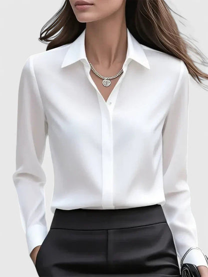 Women's Navy Satin Blouse | Elegant Button-Down Office Shirt 1