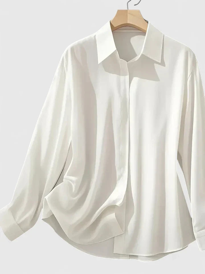 Women's Navy Satin Blouse | Elegant Button-Down Office Shirt 4