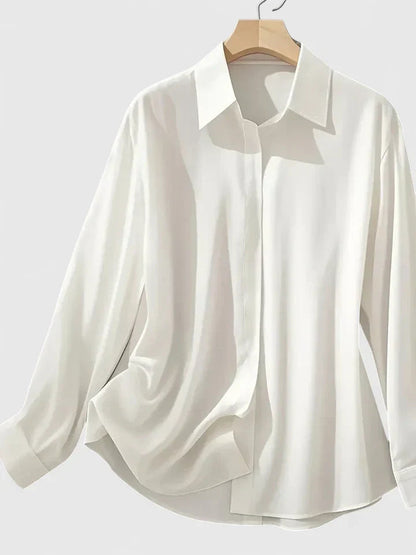 Women's Navy Satin Blouse | Elegant Button-Down Office Shirt 4