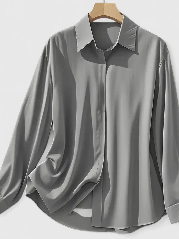 Women's Navy Satin Blouse | Elegant Button-Down Office Shirt 5